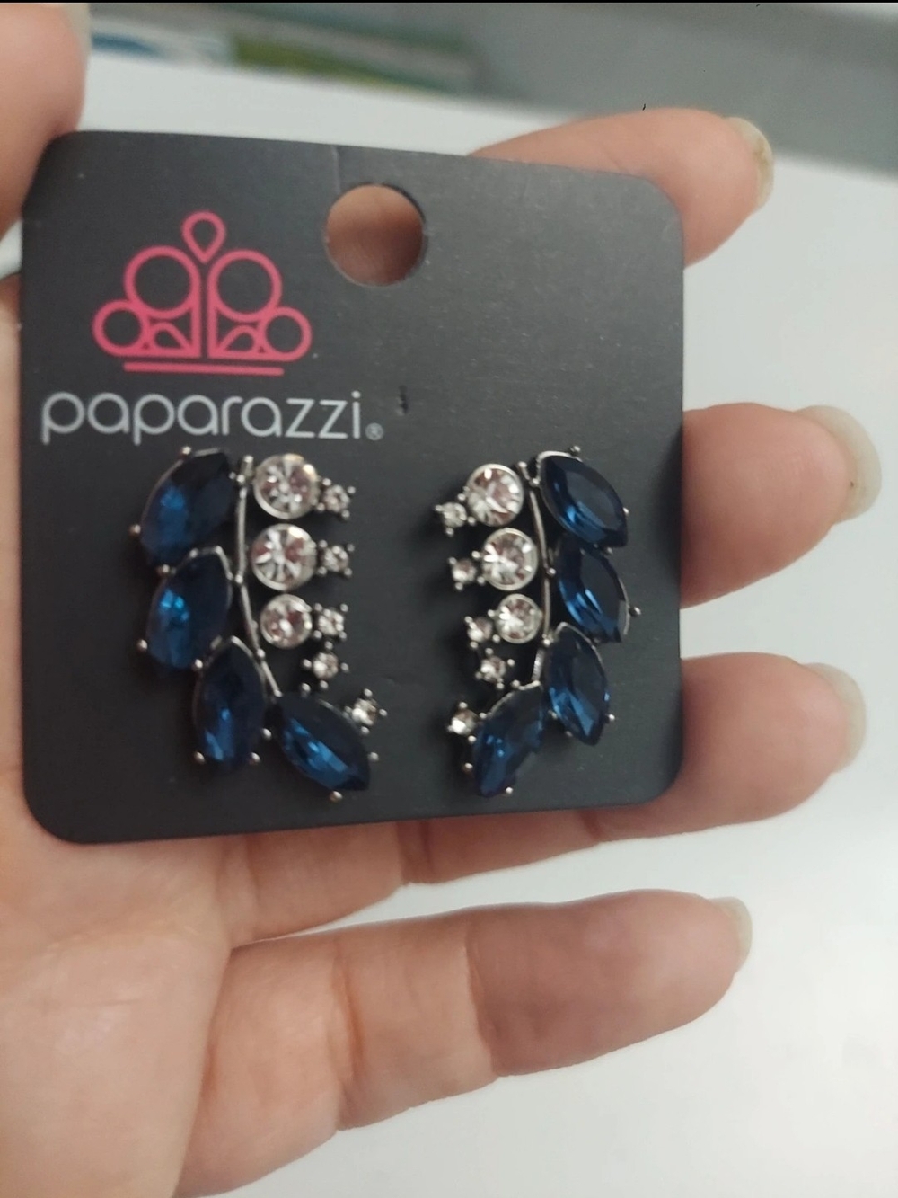 Paparazzi Navy and Silver Marquise Leaf Ear Climbers